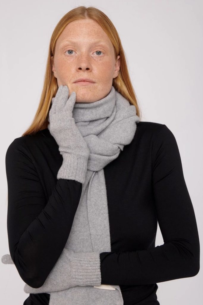 Organic Basics Recycled Grey Winter Scarf £140 & Grey Winter  Cashmere Gloves £52 