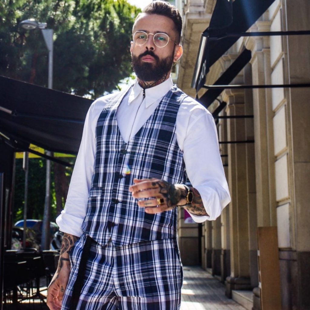 Dan Pontarlier | Sustainable Man | Modelling Conscious Fashion Brand | Blue Tartan Checkered Suit with Waistcoat