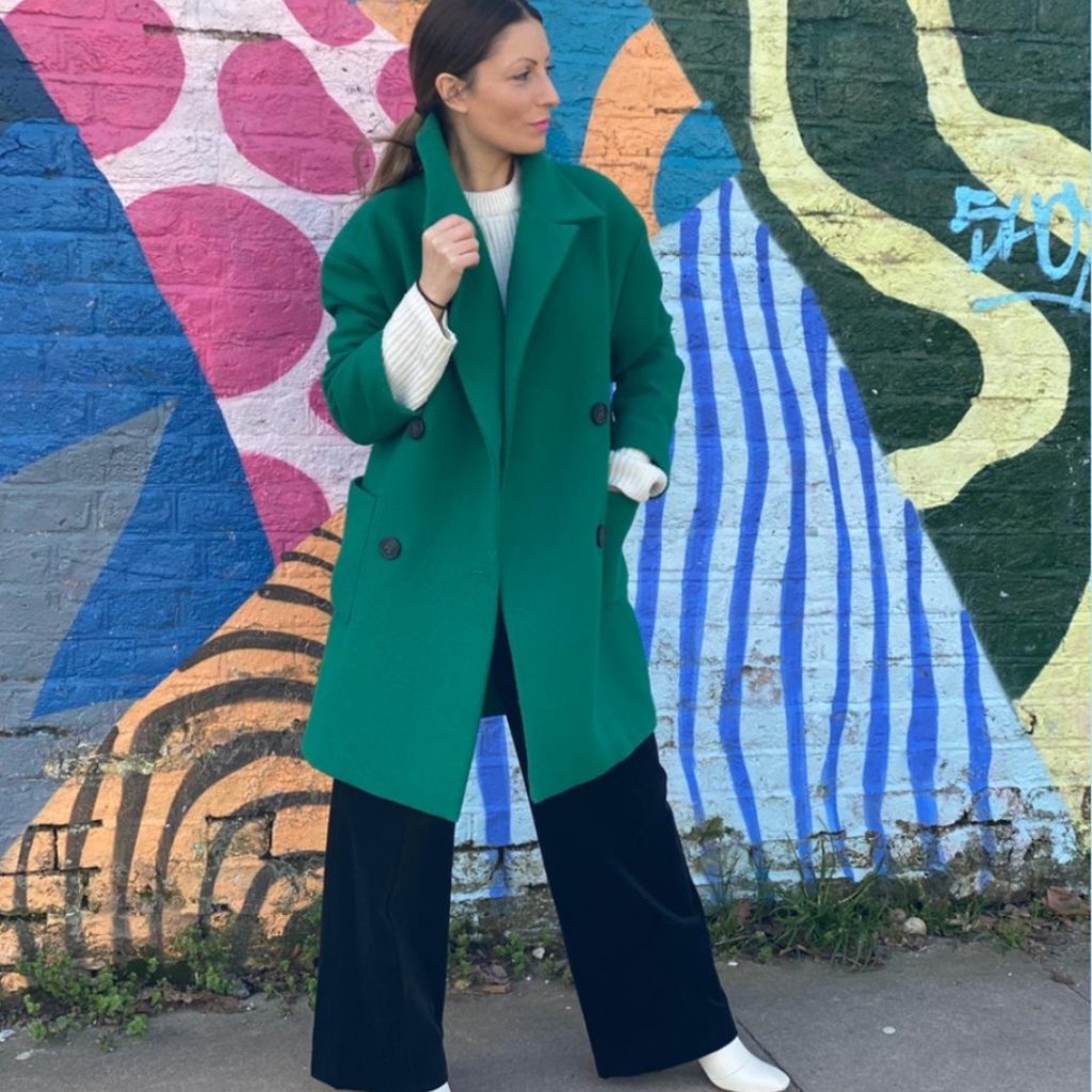 Roberta Lee Wearing Preloved Green Coat | Sustainable Stylist | Ethical Fashion Outfit