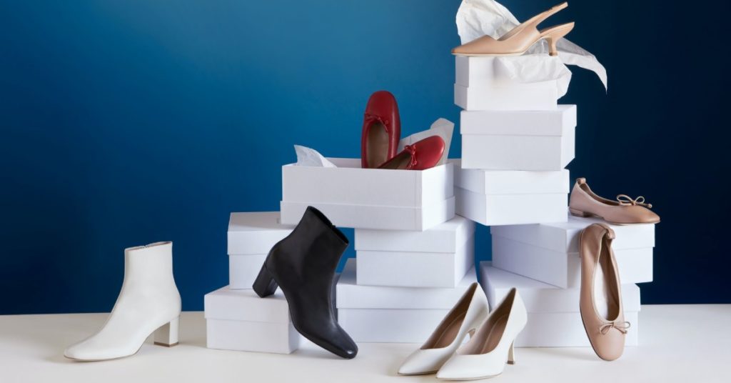 High heels, boots and dolly shoes box display | How to Care for You Footwear and Shoes | Sustainable Wardrobe Tips