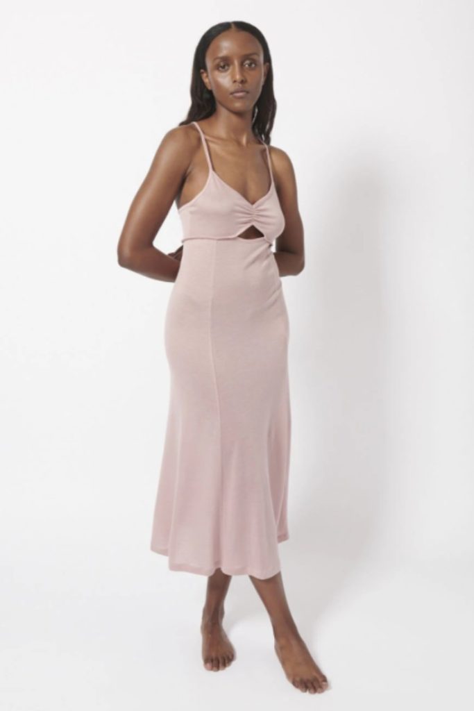 Blush pink midi dress from Ninety Percent | pink cut out dress | sustainable midi dress | Tencel dress