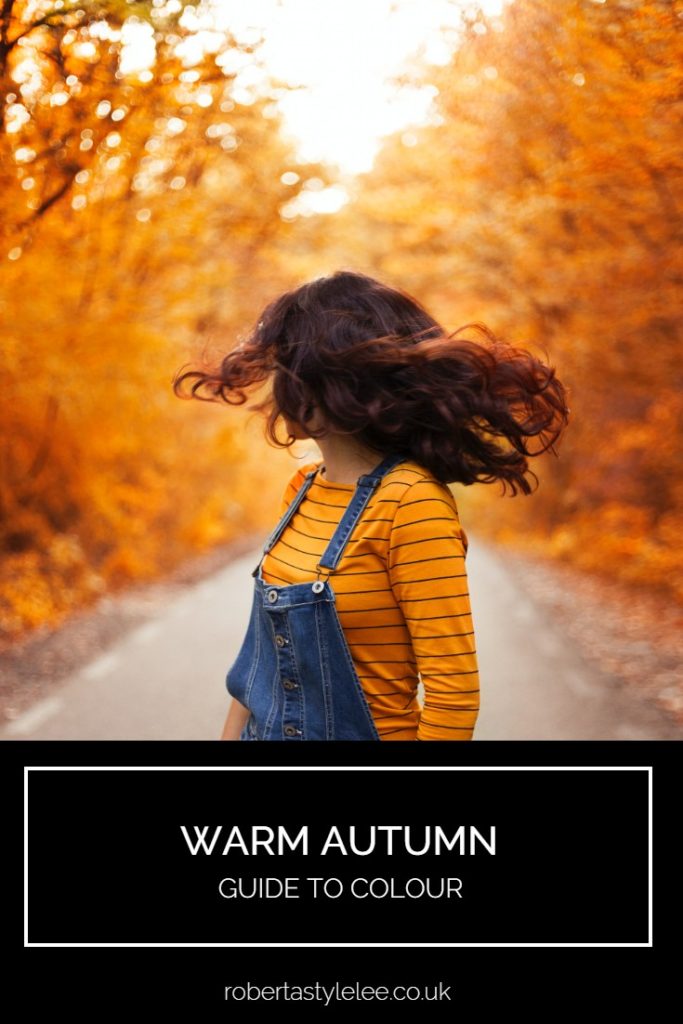 Woman wearing yellow t-shirt and dungarees in forest | True Autumn Colour Guide 