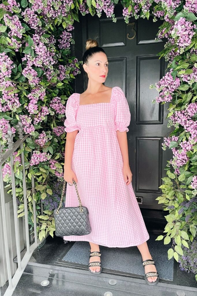 Gingham puff 2025 sleeve dress