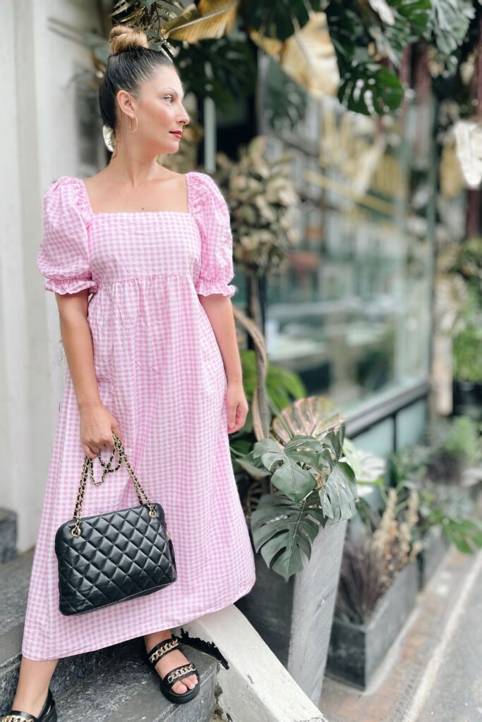 The Pink Gingham Puff Sleeved dress