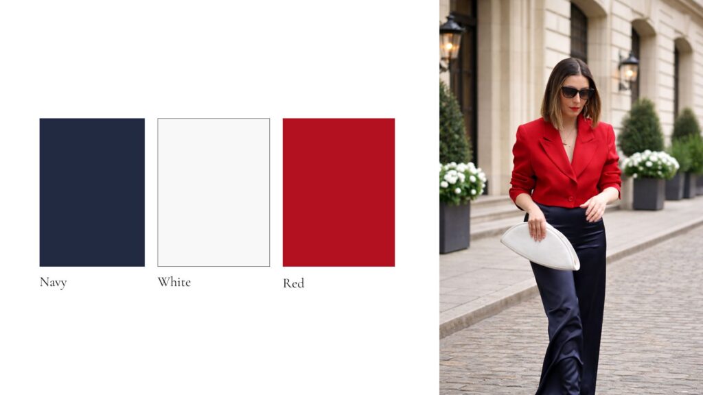 Colour Vs Emotion wearing Navy, White & Red