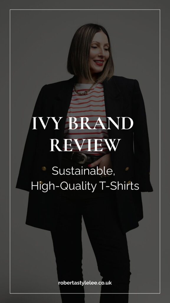 Roberta Lee wearing IVY sustainable T-shirts – affordable luxury styling by The Sustainable Stylist