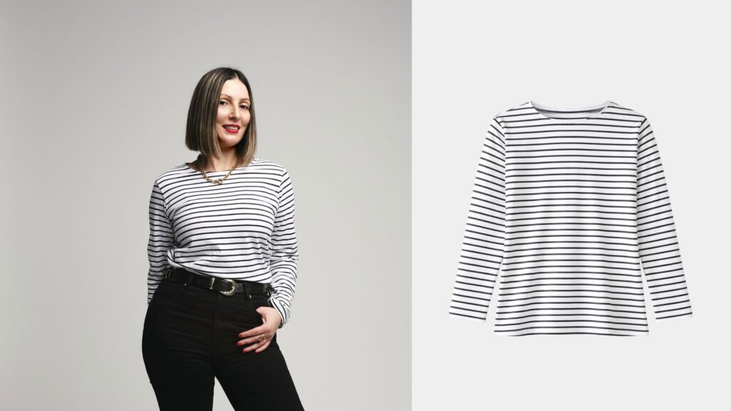 Layla Crew Navy Breton – sustainable organic cotton Breton stripe T-shirt by IVY, reviewed by Roberta Lee The Sustainable Stylist