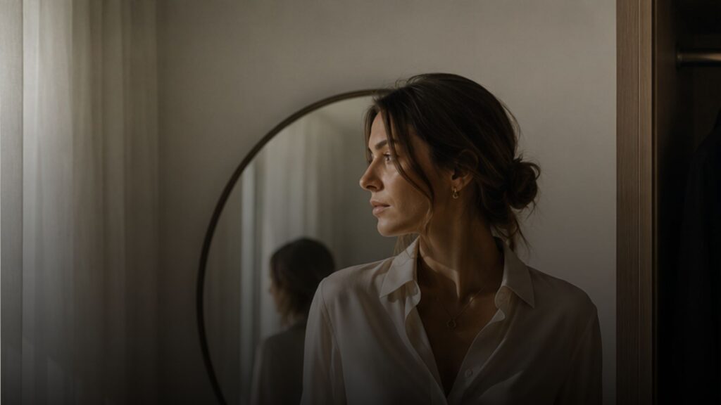 Women looking outward wondering why getting dressed feels difficult